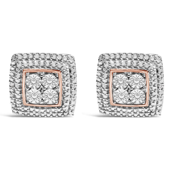 .925 Sterling Silver Diamond Accented Square Shaped Milgrain Stud Earrings (I-J Clarity, I3 Color)