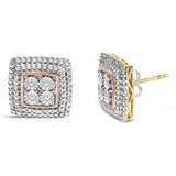 .925 Sterling Silver Diamond Accented Square Shaped Milgrain Stud Earrings (I-J Clarity, I3 Color)-3 thumbnail 4