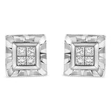 925 sterling silver earrings with 8 princess-cut diamond stones thumbnail 1