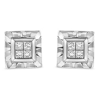 .925 Sterling Silver 1/6 Cttw Invisible Set Princess-Cut Diamond Quad Composite Stud Earrings (H-I Color, I1-I2 Clarity)
