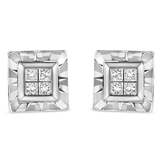 925 sterling silver earrings with 8 princess-cut diamond stones