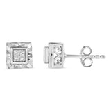 .925 Sterling Silver 1/6 Cttw Invisible Set Princess-Cut Diamond Quad Composite Stud Earrings (H-I Color, I1-I2 Clarity)-1 thumbnail 2