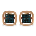 Rose plated sterling silver stud earrings with rose-cut blue diamond stones