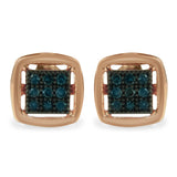 Rose plated sterling silver stud earrings with rose-cut blue diamond stones thumbnail 1