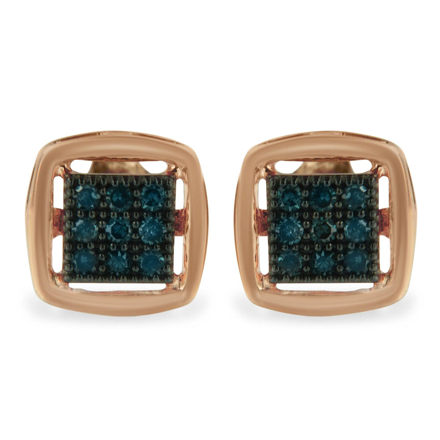 Rose Plated Sterling Silver Rose Cut Treated Diamond Stud Earring (0.25 cttw, Blue Color, I2-I3 Clarity)