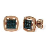 Rose Plated Sterling Silver Rose Cut Treated Diamond Stud Earring (0.25 cttw, Blue Color, I2-I3 Clarity)-2 thumbnail 3
