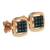 Rose Plated Sterling Silver Rose Cut Treated Diamond Stud Earring (0.25 cttw, Blue Color, I2-I3 Clarity)-3 thumbnail 4