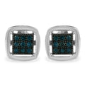 Sterling silver stud earrings with rose cut blue diamond square stones