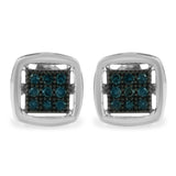 Sterling silver stud earrings with rose cut blue diamond square stones thumbnail 1