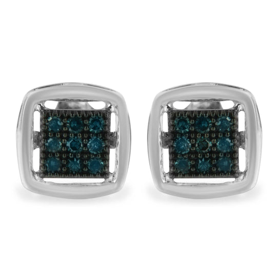 Sterling silver stud earrings with rose cut blue diamond square stones