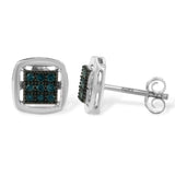 Sterling Silver Rose Cut Treated Blue Diamond Square Stud Earring (0.25 cttw, Blue Color, I2-I3 Clarity)-1 thumbnail 2