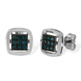 Sterling Silver Rose Cut Treated Blue Diamond Square Stud Earring (0.25 cttw, Blue Color, I2-I3 Clarity)-2 thumbnail 3