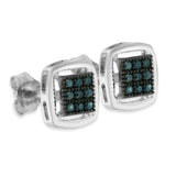 Sterling Silver Rose Cut Treated Blue Diamond Square Stud Earring (0.25 cttw, Blue Color, I2-I3 Clarity)-3 thumbnail 4