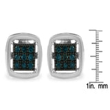 Sterling Silver Rose Cut Treated Blue Diamond Square Stud Earring (0.25 cttw, Blue Color, I2-I3 Clarity)-4 thumbnail 5