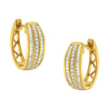 10K yellow gold hoop earrings with three channel-set rows of diamonds