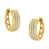 10K Yellow Gold 3/4 Cttw Pave and Channel Set Diamond Triple Row Modern Hoop Earrings (I-J Color, I2-I3 Clarity)-0 thumbnail 1