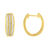 10K Yellow Gold 3/4 Cttw Pave and Channel Set Diamond Triple Row Modern Hoop Earrings (I-J Color, I2-I3 Clarity)-1 thumbnail 2