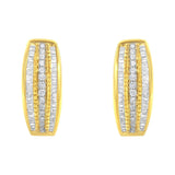10K Yellow Gold 3/4 Cttw Pave and Channel Set Diamond Triple Row Modern Hoop Earrings (I-J Color, I2-I3 Clarity)-3 thumbnail 4
