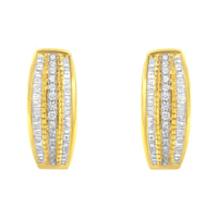 10K Yellow Gold 3/4 Cttw Pave and Channel Set Diamond Triple Row Modern Hoop Earrings (I-J Color, I2-I3 Clarity)