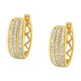 10K Yellow Gold 3/4 Cttw Pave and Channel Set Diamond Triple Row Modern Hoop Earrings (I-J Color, I2-I3 Clarity)-4 thumbnail 5