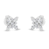 14K white gold ring with marquise diamond flower cluster stones thumbnail 1