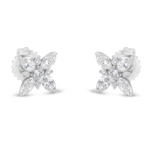 14K White Gold Marquise Diamond Flower Stud Earring (1.00 cttw, H-I Color, SI1-SI2 Clarity)