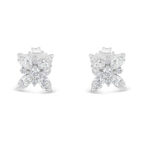 14K White Gold Marquise Diamond Flower Stud Earring (1.00 cttw, H-I Color, SI1-SI2 Clarity)