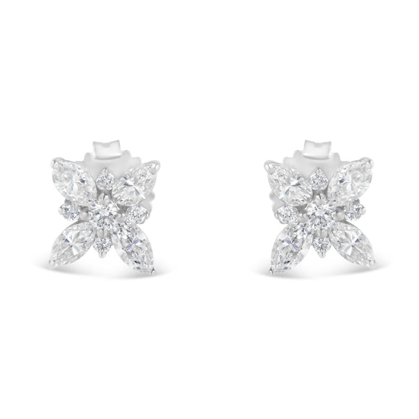 14K White Gold Marquise Diamond Flower Stud Earring (1.00 cttw, H-I Color, SI1-SI2 Clarity)