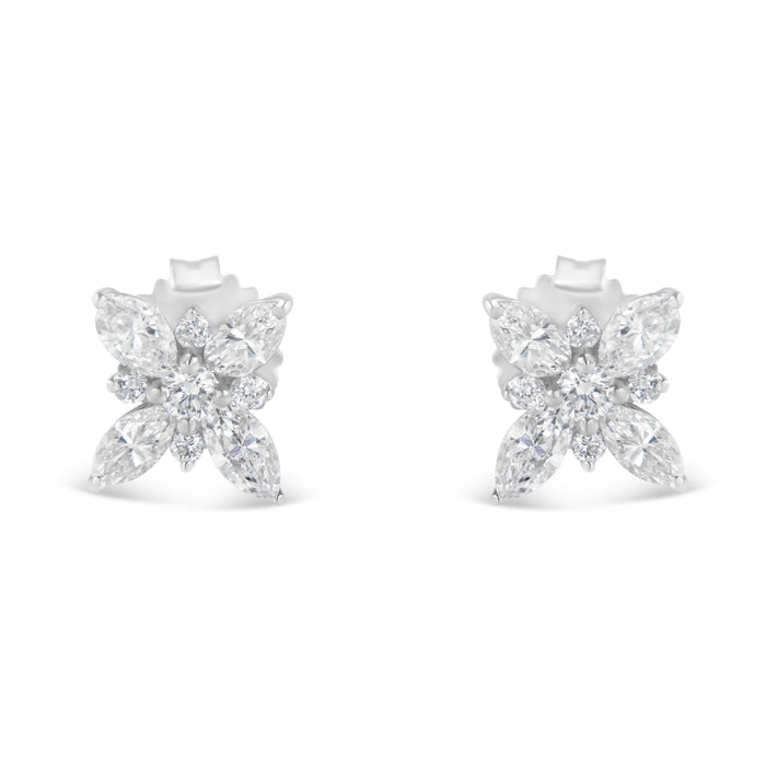 14K White Gold Marquise Diamond Flower Stud Earring (1.00 cttw, H-I Color, SI1-SI2 Clarity)