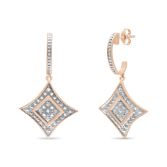 10K Rose Gold Plated Sterling Silver Round Cut Diamond Cushion Dangle Earrings (0.04 cttw, H-I Color, I2-I3 Clarity)-0