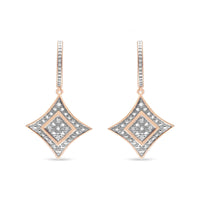 14K Rose Gold Plated .925 Sterling Silver Round-Cut Diamond Accent Dangle Rhombus Earrings (H-I Color, I2-I3 Clarity)