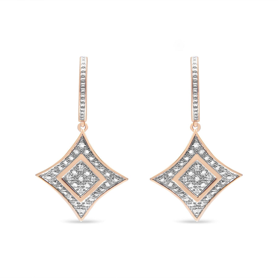 10K Rose Gold Plated Sterling Silver Round Cut Diamond Cushion Dangle Earrings (0.04 cttw, H-I Color, I2-I3 Clarity)