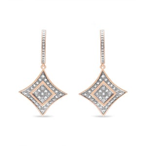 10K Rose Gold Plated Sterling Silver Round Cut Diamond Cushion Dangle Earrings (0.04 cttw, H-I Color, I2-I3 Clarity)-1