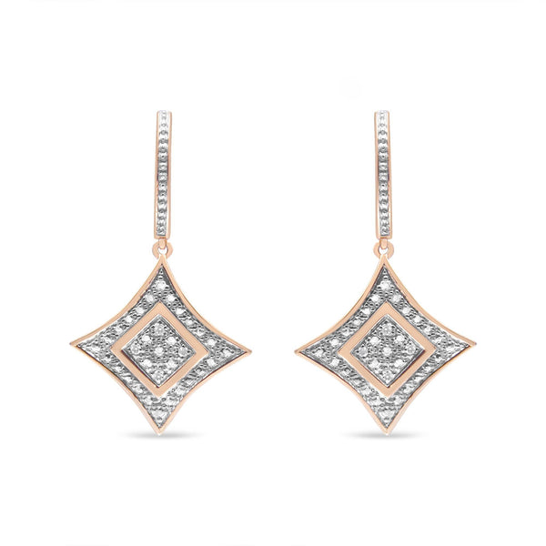 10K Rose Gold Plated Sterling Silver Round Cut Diamond Cushion Dangle Earrings (0.04 cttw, H-I Color, I2-I3 Clarity)