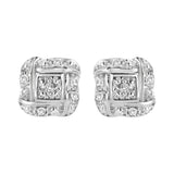 Sterling Silver Round Cut Diamond Square Stud Earrings (0.04 cttw, H-I Color, I2-I3 Clarity)-0 thumbnail 1