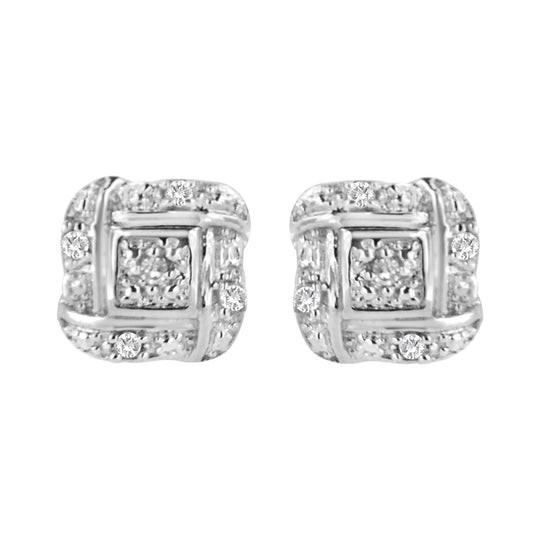 Sterling Silver Round Cut Diamond Square Stud Earrings (0.04 cttw, H-I Color, I2-I3 Clarity)-0
