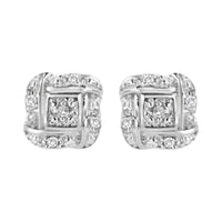 .925 Sterling Silver Round-Cut Diamond Accent Swirl Square Knot Stud Earrings (H-I Color, I2-I3 Clarity)