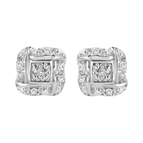 .925 Sterling Silver Round-Cut Diamond Accent Swirl Square Knot Stud Earrings (H-I Color, I2-I3 Clarity)