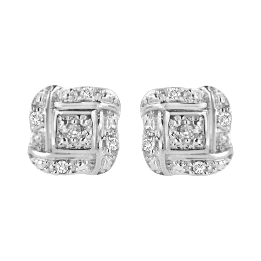.925 Sterling Silver Round-Cut Diamond Accent Swirl Square Knot Stud Earrings (H-I Color, I2-I3 Clarity)