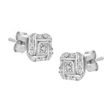 Sterling Silver Round Cut Diamond Square Stud Earrings (0.04 cttw, H-I Color, I2-I3 Clarity)-1 thumbnail 2