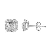 Sterling Silver Round Cut Diamond Square Stud Earrings (0.04 cttw, H-I Color, I2-I3 Clarity)