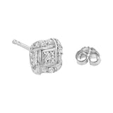 Sterling Silver Round Cut Diamond Square Stud Earrings (0.04 cttw, H-I Color, I2-I3 Clarity)-4 thumbnail 5