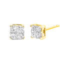 10K yellow gold stud earrings with princess-cut diamond composite stones