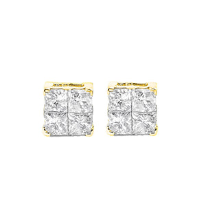 10K Yellow Gold Plated .925 Sterling Silver 1.0 Cttw Princess-Cut Diamond Composite Multi Stone Stud Earrings (J-K Color, SI2-I1 Clarity)-1