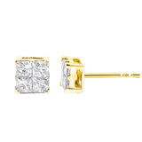 10K Yellow Gold Plated .925 Sterling Silver 1.0 Cttw Princess-Cut Diamond Composite Multi Stone Stud Earrings (J-K Color, SI2-I1 Clarity)-3 thumbnail 4