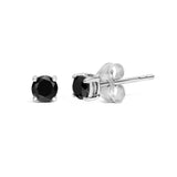 .925 Sterling Silver Black Diamond Solitaire Stud Earrings-4 thumbnail 5