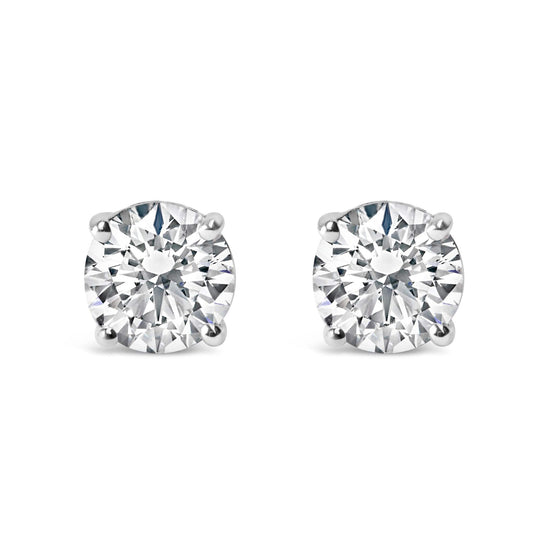 .925 Sterling Silver Round Brilliant Cut Lab Grown Diamond 4-Prong Classic Solitaire Stud Earrings-0