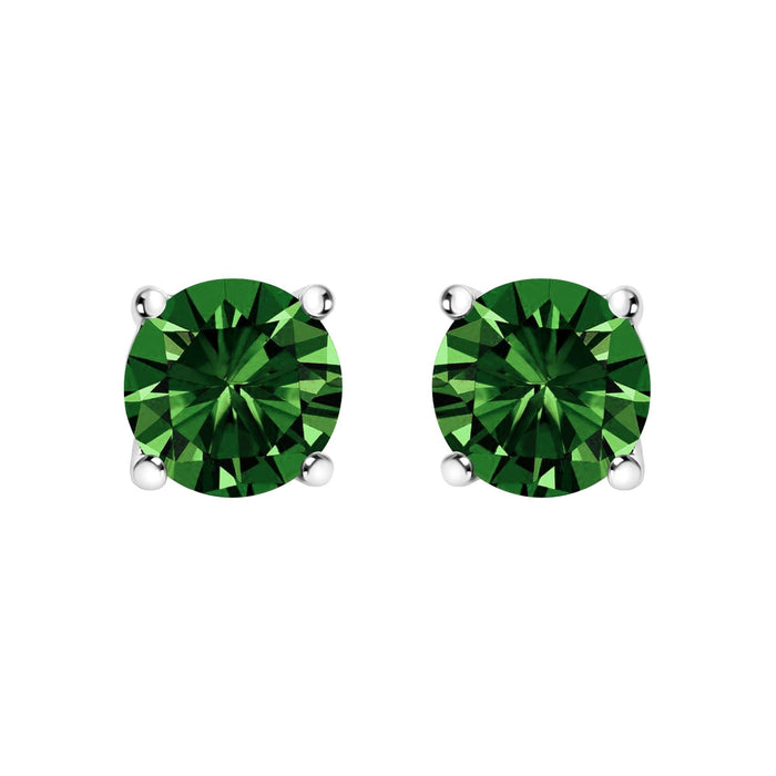 14K Gold Lab Grown Green Diamond Classic Solitaire Stud Earrings