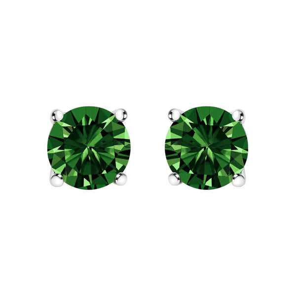 14K Gold Lab Grown Green Diamond Classic Solitaire Stud Earrings