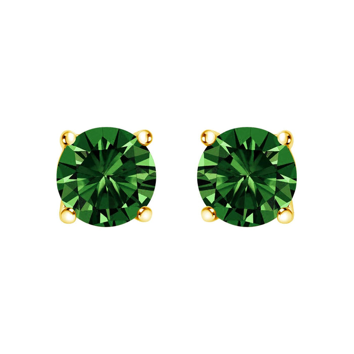 14K Gold Lab Grown Green Diamond Classic Solitaire Stud Earrings